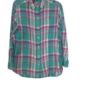LRL Lauren Jeans Co. Teal and Purple Plaid Shirt